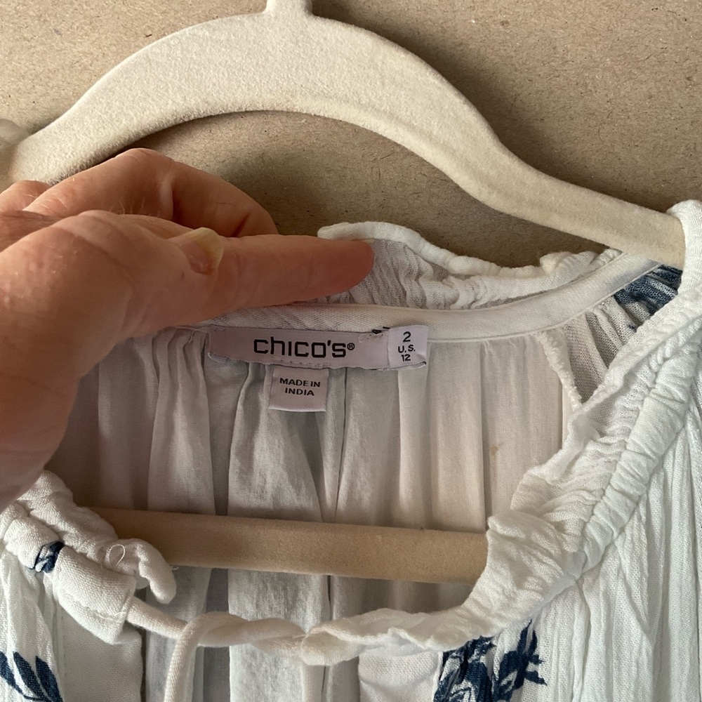 Chico's White Maxi Dress with Blue Floral Embroidery - Picture 6 of 14